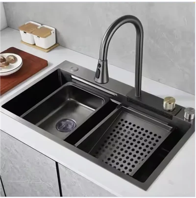 Lớn Cao Cấp Bát Đơn Bồn Rửa Chén Giá Nhà Tổ Chức Đa Năng Thép Không Gỉ Thác Nước Vòi Có 2 Lỗ